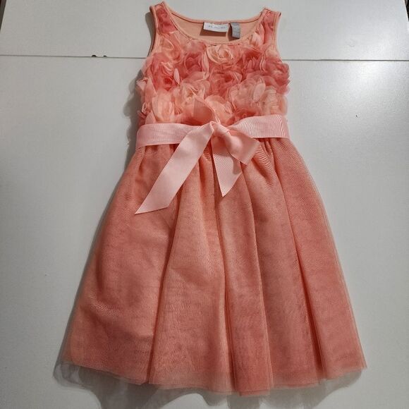 Girls Peach Roses Floral Formal Elegant Dress, Cardigan, & Headband Set Size 5/6 - Picture 8 of 16